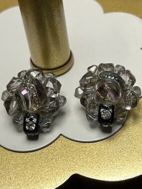 West Germany resin Cluster Clip-On Earrings in Clear vintage 1960’s